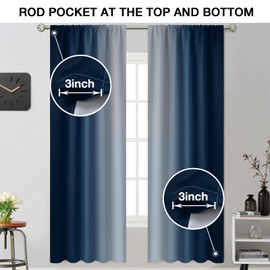 Yakamok 72 Inch Length Thermal Insulated Rod Pocket Ombre Curtains, Room Darkening Gradient Color Ombre Curtains for Bedroom (Blue and Greyish White, 52W x 72L Inch, 2 Panels)