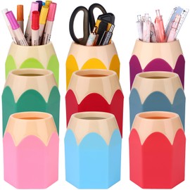 ULELE 9 Pcs Plastic Pen Vase Pencil Pot Pencil Shaped Pen Holder Teacher Pencil Cup Pencil Storage Organizer Colorful Pencil Holder Creative Pencil Tip Design Pencil Pot for Students Office School