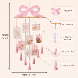 Fiwochic Pink Bow Hanging Photo Display Wall Decor with 30 Clips