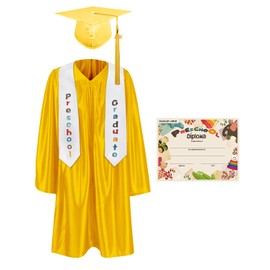 GraduationMall Preschool Graduation Cap Gown Stole Package with 2025 Tassel, Certificate Gold X-Large 36(4'3"-4'5")