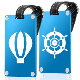 Premium 3-Layer Aluminum Luggage Tags by Fortuna - Easy to Claim, Laser-Engraved, Plastic-Free, and Eco-Friendly Luggage Tag Holders, 2-Pack, Blue