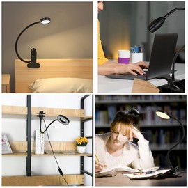 CRISETEK Clip on Desk lamp, Reading Light, Reading lamp, Flexible Gooseneck USB Light, Book Light for Kids Reading Book in Bed at Night Clip on Table, headboard, Dorm (Black, 8W Tact Switch)