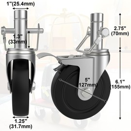 5 Inch Scaffolding Wheels Set of 4, Scaffold Caster with Dual Locking Brakes, Heavy Duty 400LBS Capacity Per Rubber Casters 1 Inch Round Stem Replacement Swivel Caster Wheels for Scaffolding