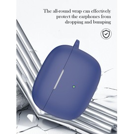 Case for Bowers & Wilkins Pi8 Wireless Earbuds,Soft Protective,Shockproof, BOVUGAC Silicone Case Cover with Keychain & Cleaning Kit & Lanyard-Blue