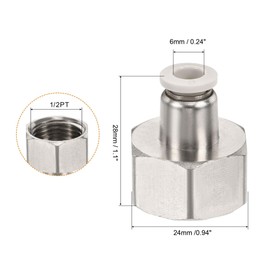 TOP-VIGOR 2Pcs Push to Connect Fittings 1/2PT Female Thread Fit 6mm Tube OD Nickel-Plated Copper Straight Union Fitting