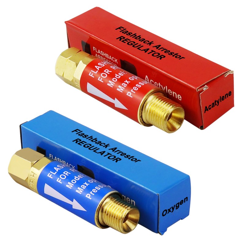 VAPHY Oxygen Acetylene Flashback Arrestors Set Regulator End 9/16-18 Threads