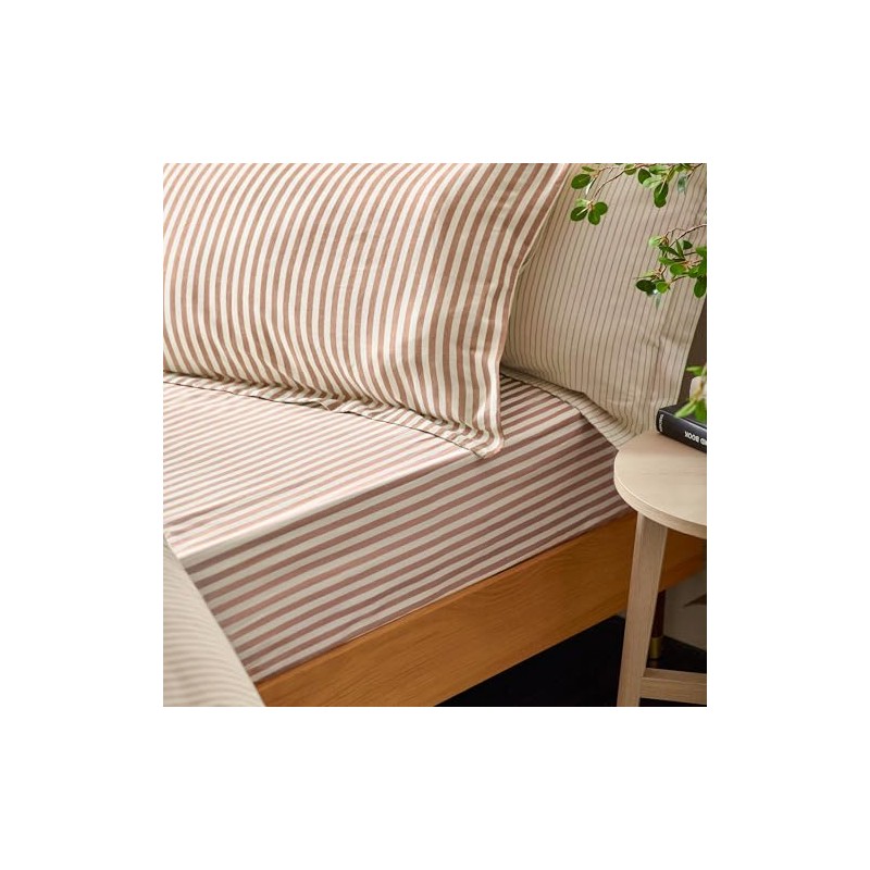 Yard Hebden Striped 100% Cotton Fitted Sheet, Pecan
