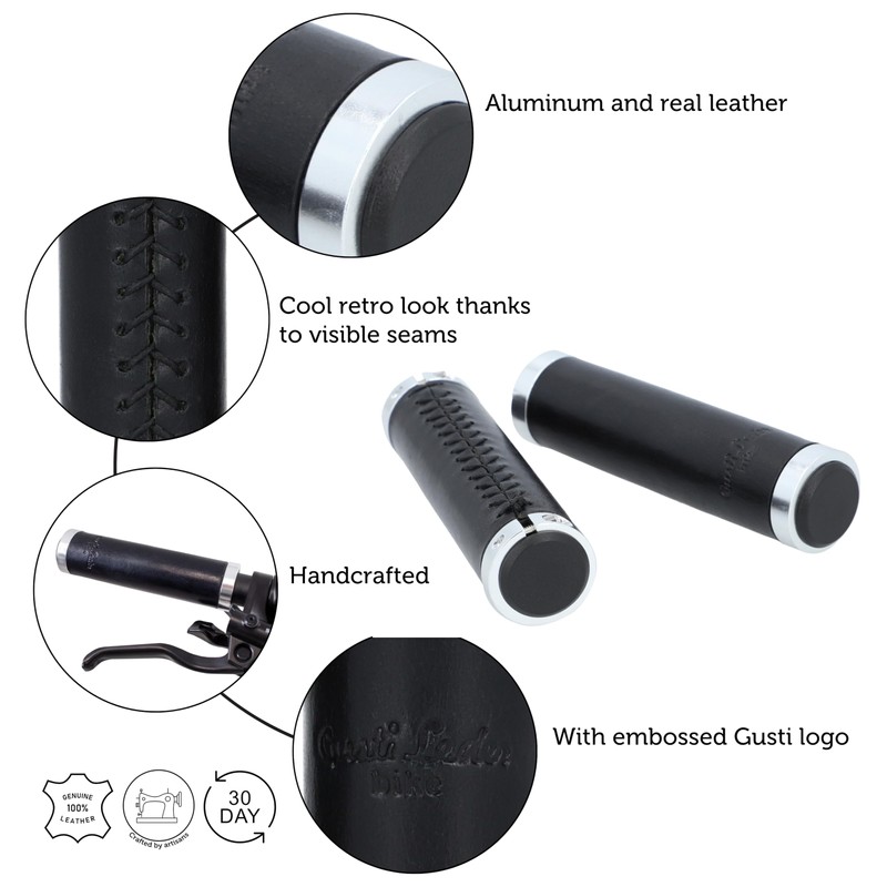 Gusti Gary F Bicycle Handlebar Grip Leather Black Stainless Steel