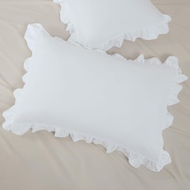 Queen Size Pillow Cases Set of 2, 20x30 Envelope Pillow Covers White Ruffled Pillow Shams, Soft Breathable and Non Shrinking Microfiber Pillowcases Lace Pillow Cases