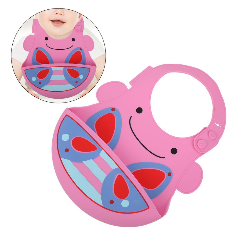 Silicone Cartoon Pattern Baby Bib Infant Waterproof Adjustable Portable Eating