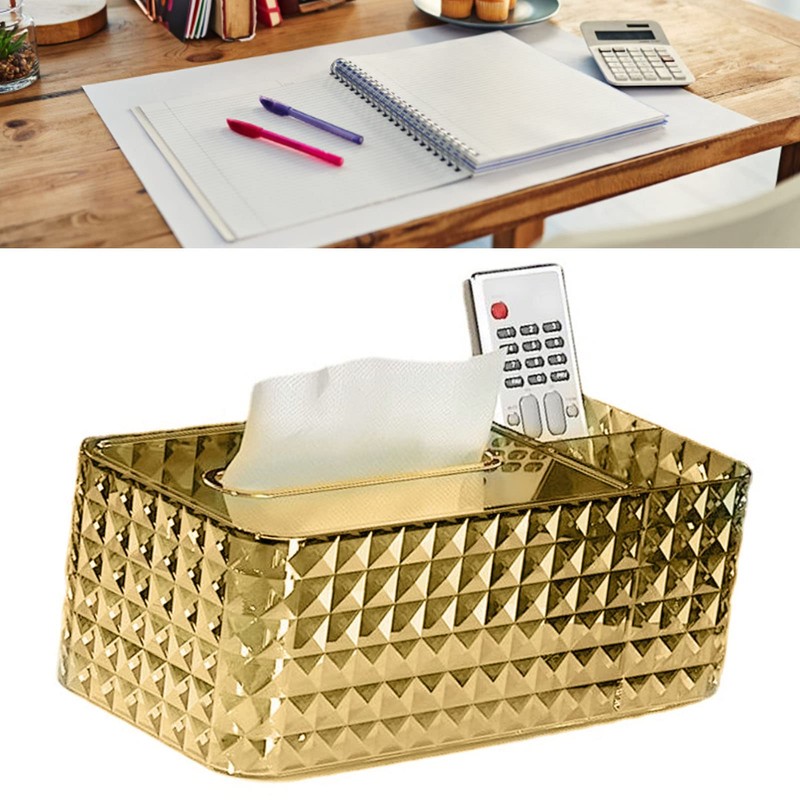Paper Holder, Golden Diamond Tissue Box Holder with Transparent Rectangular
