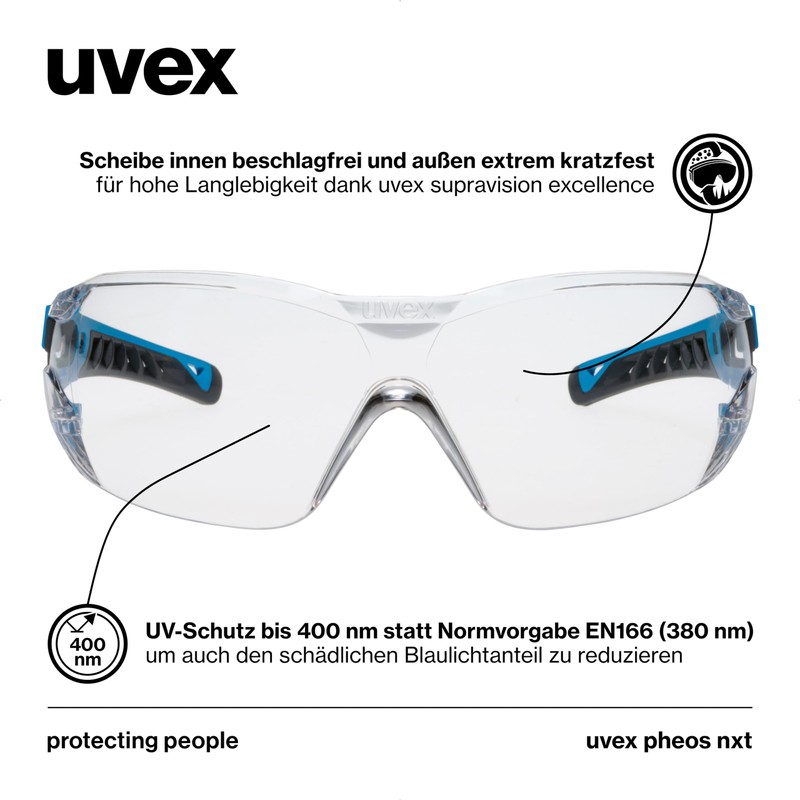 Uvex pheos nxt - premium safety glasses - anti-fog interior,