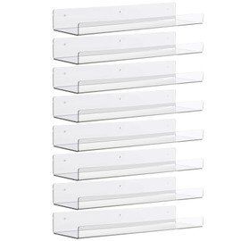 Tbestmax 8 Pack Floating Shelves for Wall, 15 inch Clear Acrylic Bookshelves Display Shelf Organizer for Bathroom, Bedroom, Living Room