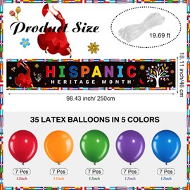Irenare Hispanic Heritage Month Decorations Banner with 35 Balloons 8.2 x 1.5 ft Spanish Speaking Countries Fence Banner Latin American Banner for Hispanic Heritage Month Home Classroom Decor