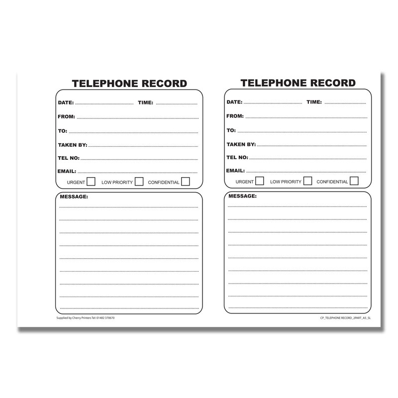 Cherry NCR Telephone Record Duplicate Book SL A5 40 Sets