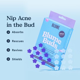 Blume Buds Salicylic Acid Pimple Patches for Face - FSA & HSA Eligible Acne Patches - Hydrocolloid Bandages to Help Absorb Oil & Speed Up Healing - Vegan & Biodegradable Overnight Skincare (24 Count)