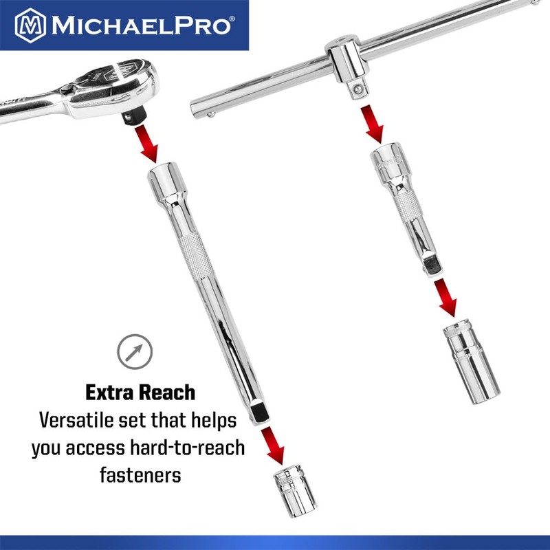 MichaelPro 50-Piece 3/8" Drive 90 Tooth Deep Socket Set, Premium