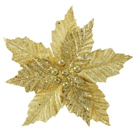 BESPORTBLE 10 Pieces Christmas Glitter Poinsettia, 9.8Inch Christmas Tree Glitter Xmas Flowers with Clips- Xmas Tree Ornaments Wreath Wedding Party Supplies