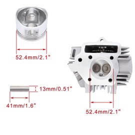 WOOSTAR 52.4mm Complete Cylinder Head 66mm Valves with Pistons and Gaskets Replacement for 4 Stroke Chinese Taotao Coolster 110cc Engine ATV Go Kart Dirt Bike