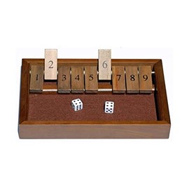 WE Games Shut the Box Game Wooden – 9 Number Flip Tiles with Dark Stained Wooden Box, Board Game for Game Night, Math Games, Clackers, Family Games, Adult Dice Games, Board Games for Adults, 11 inches