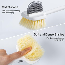 Beomeen Foot Scrubber Toe Cleaning Brush, Shower Foot Scrubber with Long Handle, Double-Sided Silicone and Soft Bristle Brush for Skin Exfoliation, Seniors, Adults, Purple