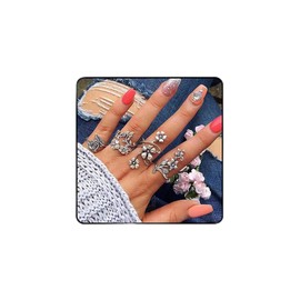 Simsly Boho Flower Knuckle Ring Vintage Leaf Joint Knuckle Ring Set Middle Rings Set for Women and Girls (Silver)