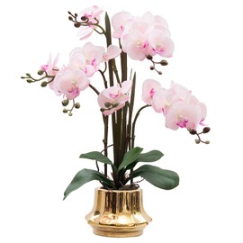 CXGS Artificial Orchid Flower Plant 20.9'' Real Touch Faux Orchids in Ceramic Vase Pink Fake Phalaenopsis Flower Arrangement Silk Orchids with Stems for Centerpiece Table Home Indoor Decor