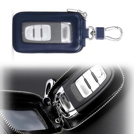 Polcatay Car Remote Key Bag, Leather Zippered Anti-scratch Anti-tamper Key Storage Bag with Bracket, for Cars (Royal Blue)