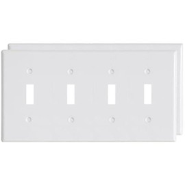 White Decorative Quard Toggle Switch Covers Wall Plate Natural Material Rocker Switch Plates Outlet Covers for Receptacle GFCI Outlet Dimmer Modern Style (4 Gang Toggle 2 Pack)