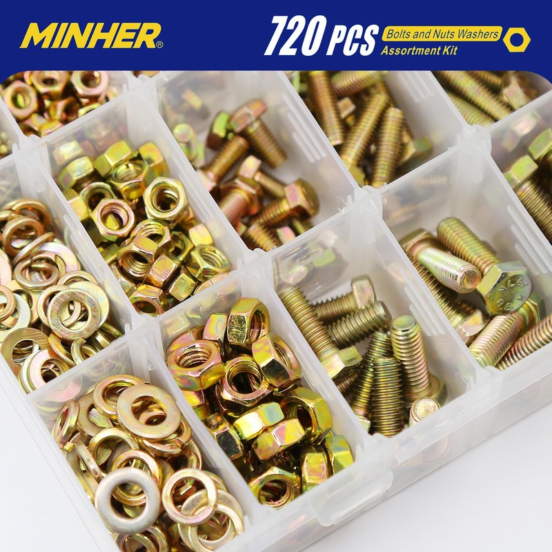 MINHER 720PCS M4 M5 M6 Bolts and Nuts Assortment Kit