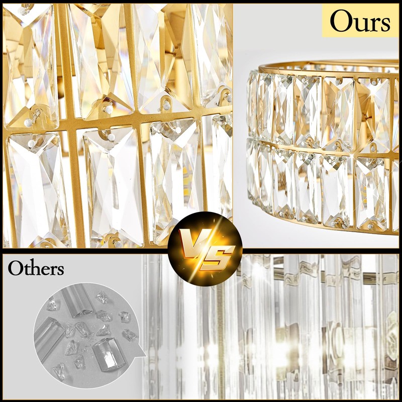CATINER Small Gold Crystal Chandeliers, Modern Semi Flush Mount Chandelier