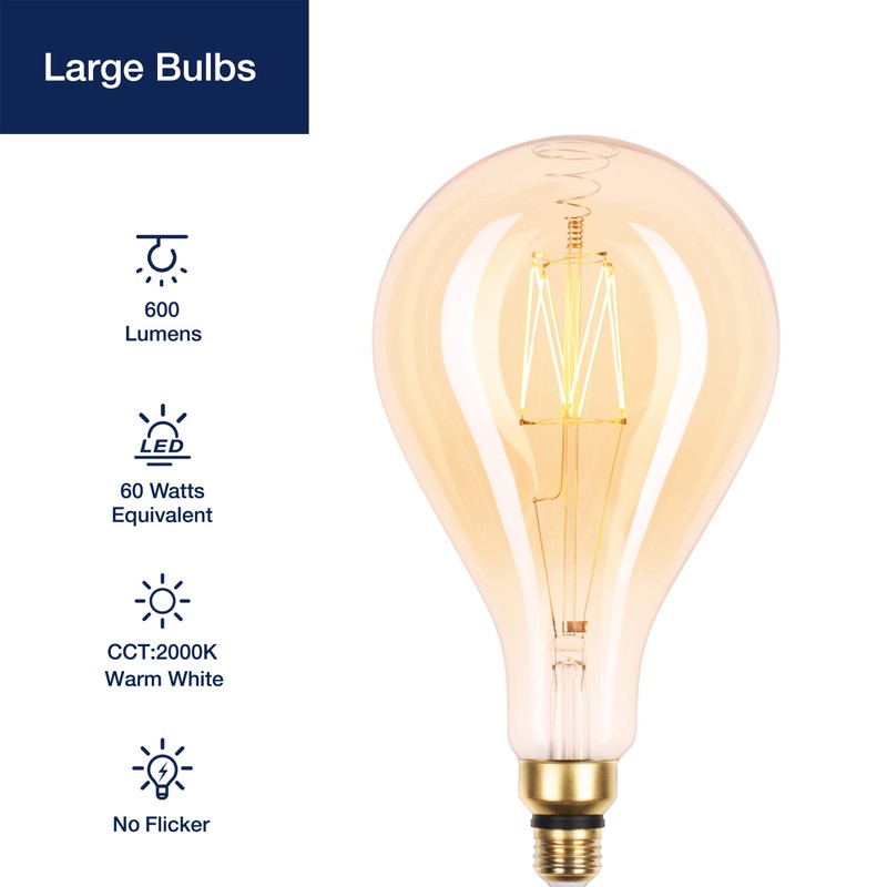 FLSNT LED Large Decorative Pendant Light Bulbs 60W Equivalent, Dimmable