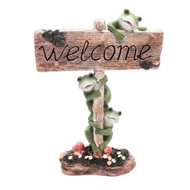Whimsical Frog Welcome Garden Statue, Outdoor Decor, 12.75 Inches