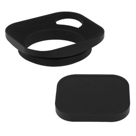 Haoge LH-E2P 49 mm Metal Rectangular Screw-In Hollow Out Sun Visor Lens Hood with Cap for Leica Leitz Finder Camera Lens with 49 mm E49 Filter Thread Black