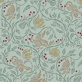 Melody Jane Dolls House Birds & Berries Green Miniature Print Wallpaper 1:12 Scale