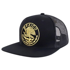 Trendy Apparel Shop Oversized XXL City of Mexico Eagle Embroidered Flat Bill Trucker Mesh Cap - Mexico