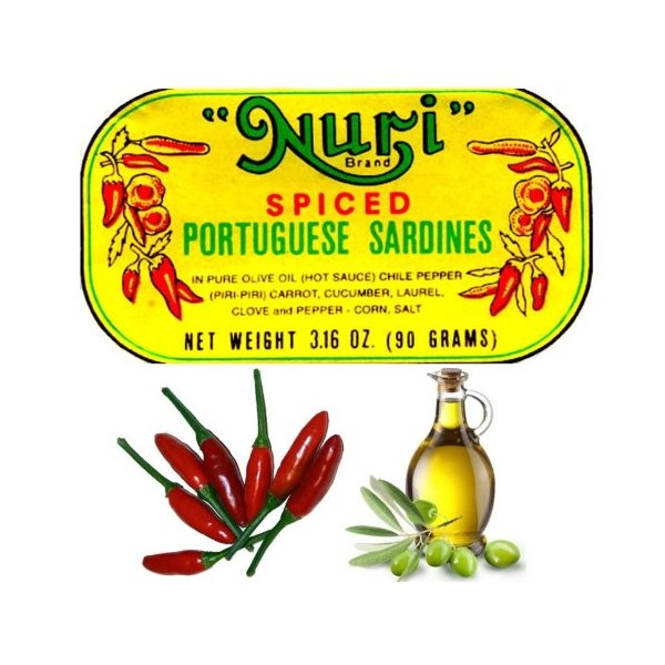 Nuri Portugese Sardines, Spicy, in Olive Oil 90g Each (Pack of 10)