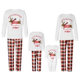 HKYFNNBW-Christmas Family Pajamas Matching Set Dachshund Print Long Sleeve Tops and Plaid Pants Sleepwear (Dog, S, White 4)