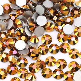 Jollin Glue Fix Crystal Flatback Rhinestones Glass Diamantes Gems for Crafting Nail Art Crafts Decorations Clothes Shoes 4.8mm (ss20 1440pcs, Gold Hematite)