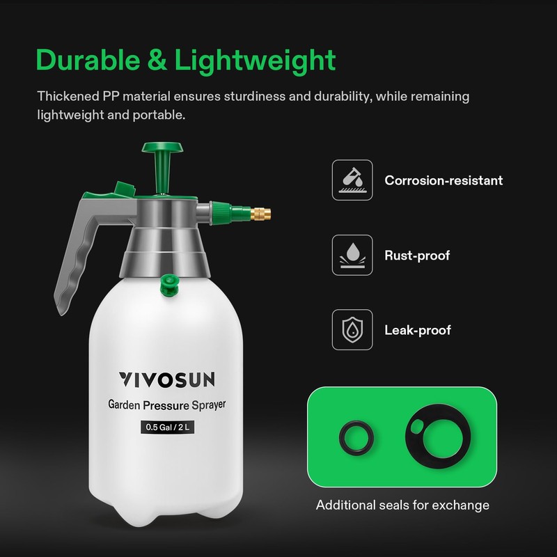 VIVOSUN 0.5Gal Handheld Garden Sprayer, 2L Pump Sprayer, 68 Oz