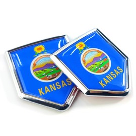 Newperlite Kansas Flag Decal Sticker Car Emblem Kansas Flag Car Decoration Accessories Chrome Shield for Truck Vehicles Cars, 2 Pack