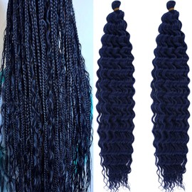 Ocean Wave Crochet Hair Deep Wave Curly Braiding Hair for Boho Crochet Braids 24 Inch Water Wave Crochet Hair Curly for Black Women 2 Packs Synthetic Wavy Navy Blue Braiding Hair Extensions