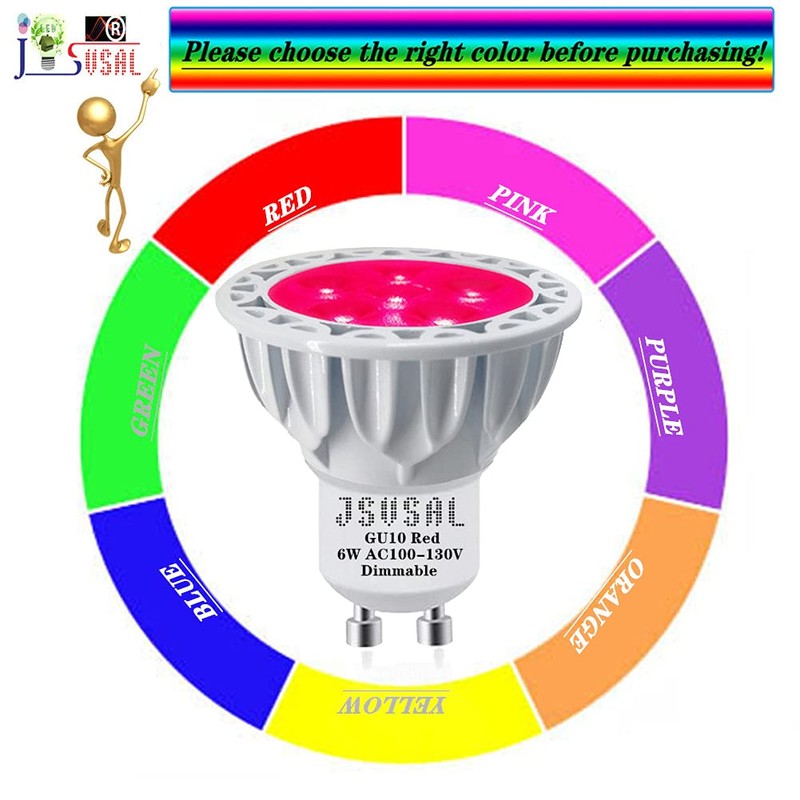 JSVSAL MR16 (GU10 Base) LED Light Bulb,Dimmable,120-Volt,Red, 6-Watt(50-Watt Equivalent), Aluminum