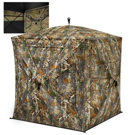 TideWe See Through Ground Blinds With Sliding Windows for Deer Hunting 2-3 Person Hunting Tent - Color: Camouflage, Fabric: 300D
