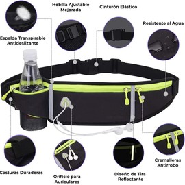 Cangurera Deportiva, Riñonera Deportiva con 1 Botellas de Agua, Riñonera Deportiva con Cinturón Regulable,Bolsillos de Auricular y Teléfono,correr,gimnasia,ciclismo,viajes y actividades al aire libre