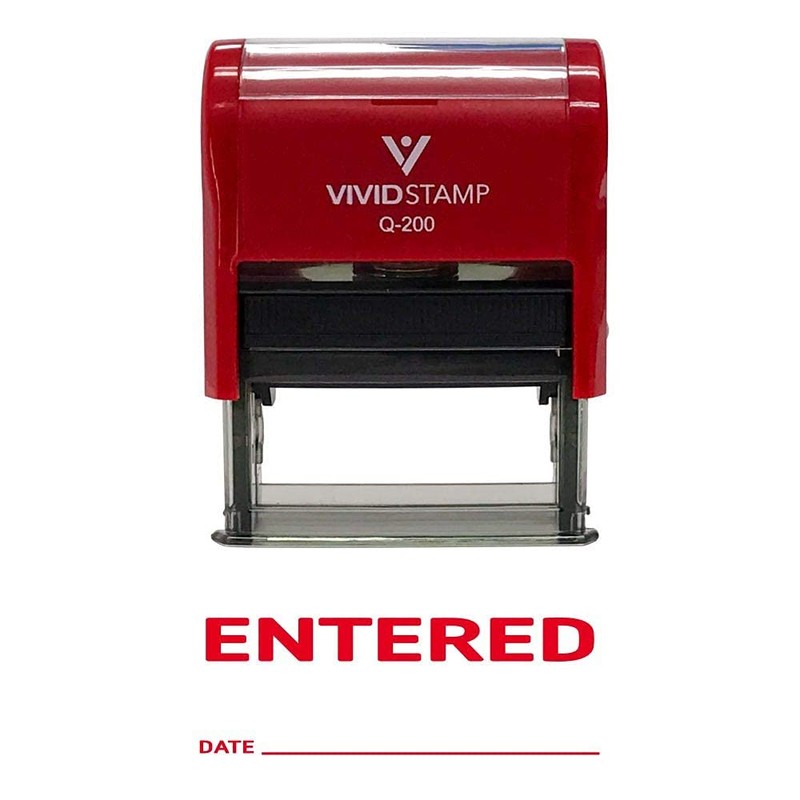 Entered with Date Line Self Inking Rubber Stamp (Red Ink)