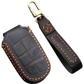 ontto Car Key Case Fits Chrysler 300C Jeep Renegade Compass Grand Cherokee Dodge FIAT 500X Remote Control Cover Leather Key Case Key Fob Key Protection Case 3 Buttons Black