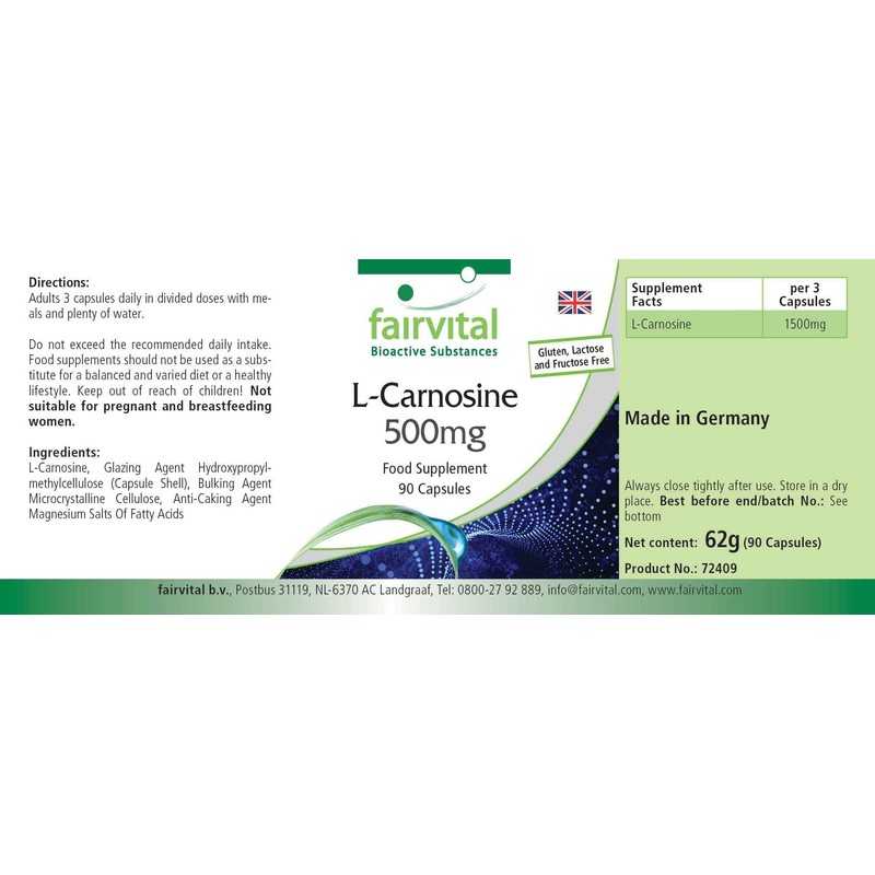 Fairvital L-Carnosine 500 mg – High Dose – Vegan –