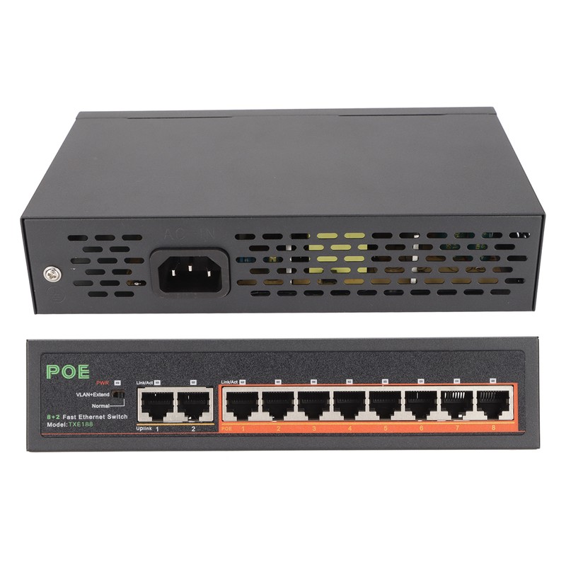 PoE Switch 8 Ports 10/100Mbps 90W RJ45 Adaptive Port LED