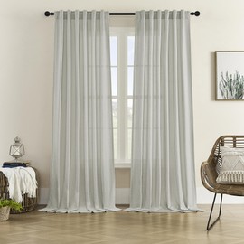 DONREN Light Grey Curtains 90 Inch Length for Living Room 2 Panel Back Tab Rod Pocket Drape Light Filtering Semi Sheer Linen Textured Curtain for Bedroom Modern Farmhouse Decor 50x90 Long